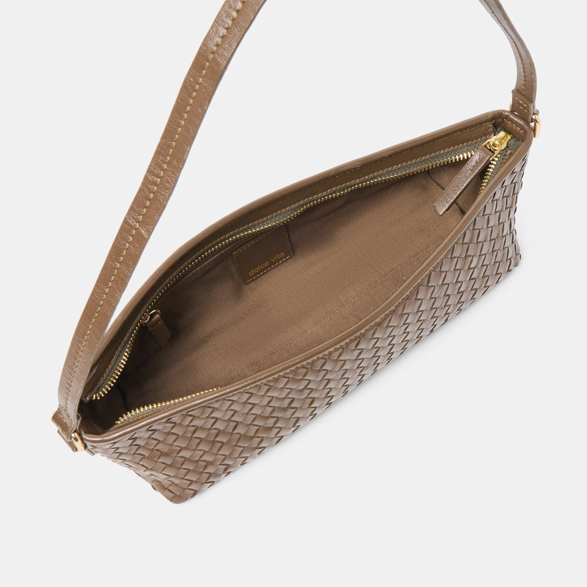 Savaii Brown Woven Leather Shoulder Bag | Dolce Vita