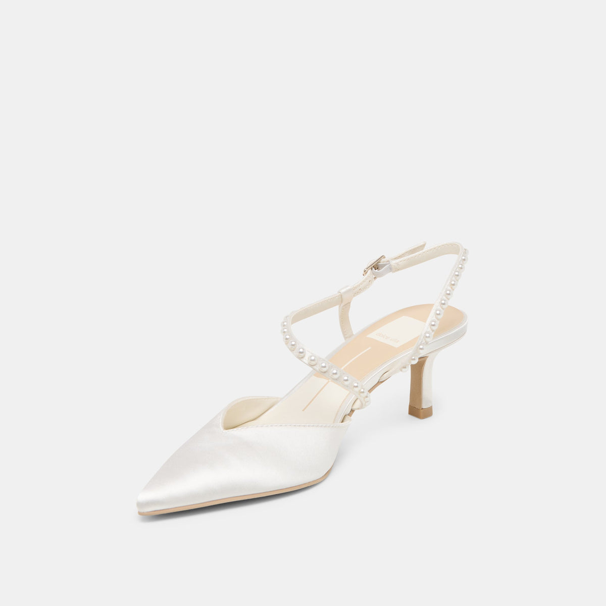 Kamra Pearl True White Satin Mid Heels | Dolce Vita