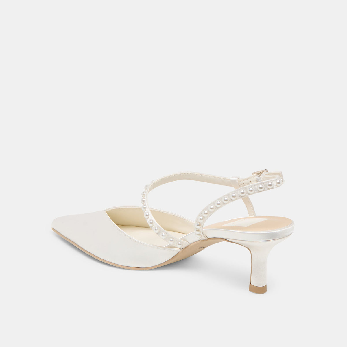 Kamra Pearl True White Satin Mid Heels | Dolce Vita