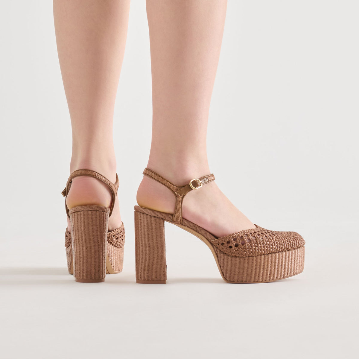 Gero Mid Brown Woven Raffia Heels | Dolce Vita