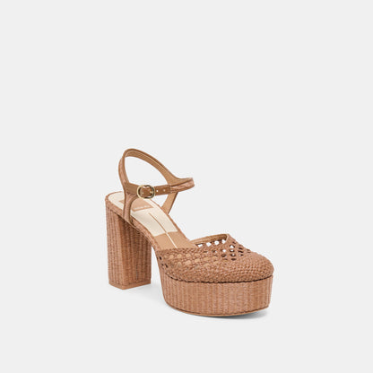 Gero Mid Brown Woven Raffia Heels | Dolce Vita