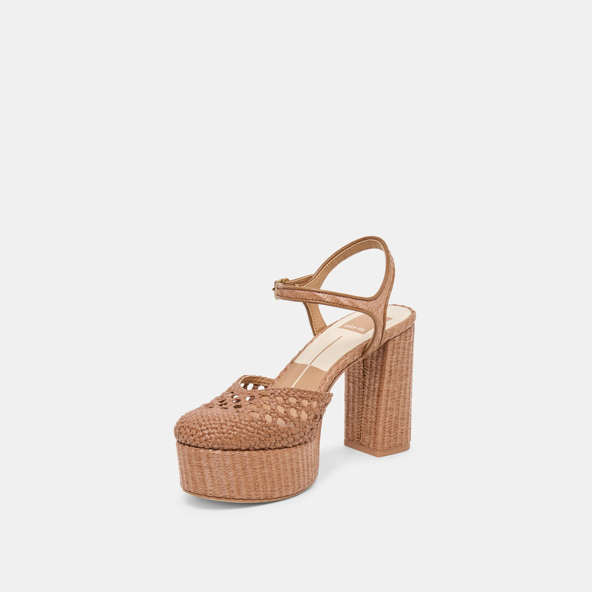 Gero Mid Brown Woven Raffia Heels | Dolce Vita