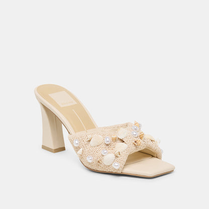 Tylah Oatmeal Beaded Raffia Heels | Dolce Vita