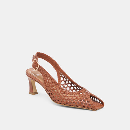 REMLA Tan Woven Leather Peep-Toe Kitten Heel | Dolce Vita