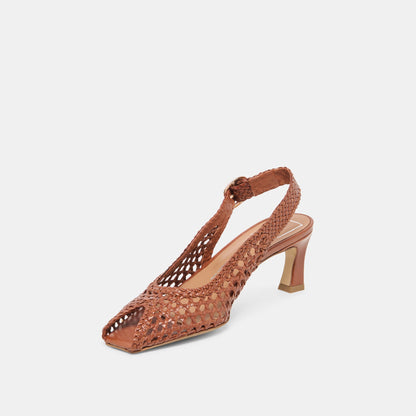 REMLA Tan Woven Leather Peep-Toe Kitten Heel | Dolce Vita
