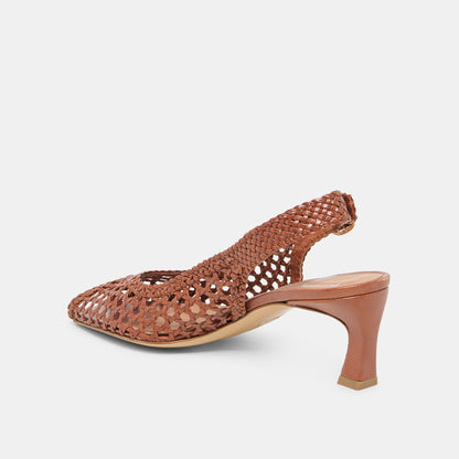 REMLA Tan Woven Leather Peep-Toe Kitten Heel | Dolce Vita