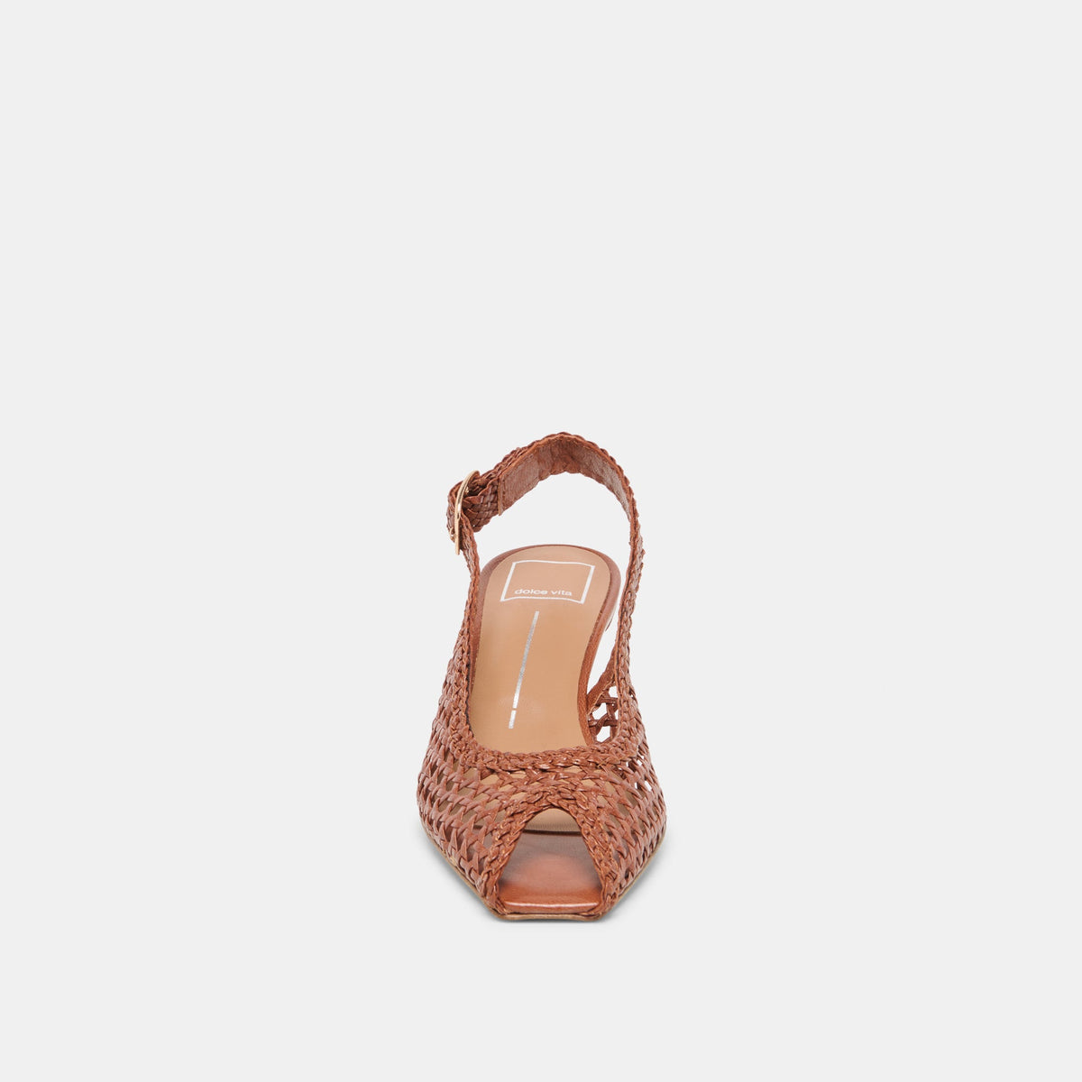 REMLA Tan Woven Leather Peep-Toe Kitten Heel | Dolce Vita
