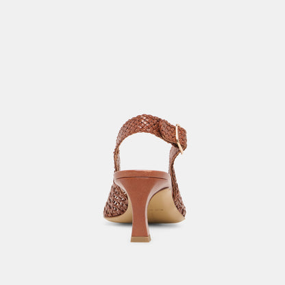 REMLA Tan Woven Leather Peep-Toe Kitten Heel | Dolce Vita
