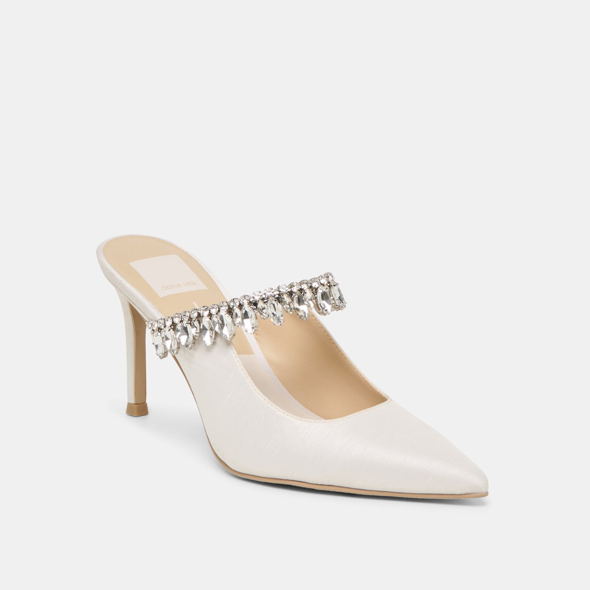 Keli Crystal White Satin Heels | Dolce Vita