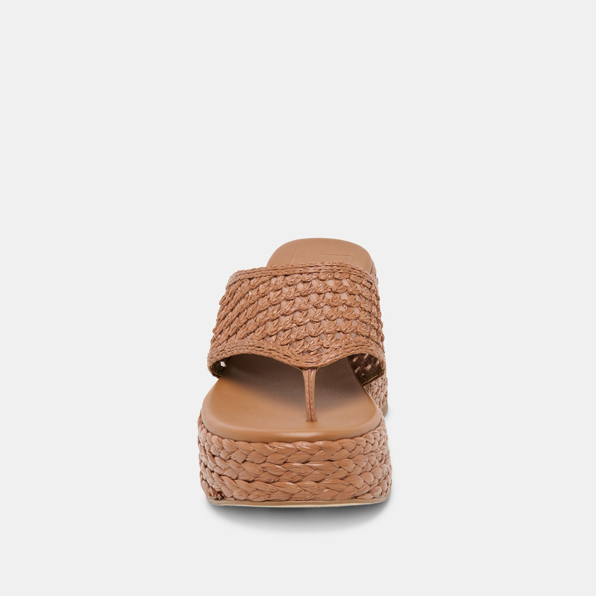 RIPPLE Mid Brown Raffia Platform Thong Block Heel | Dolce Vita