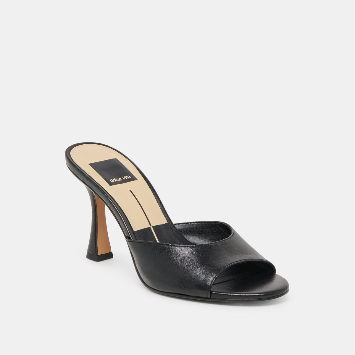 ROSHA Black Leather Open-Toe Mule Heels | Dolce Vita
