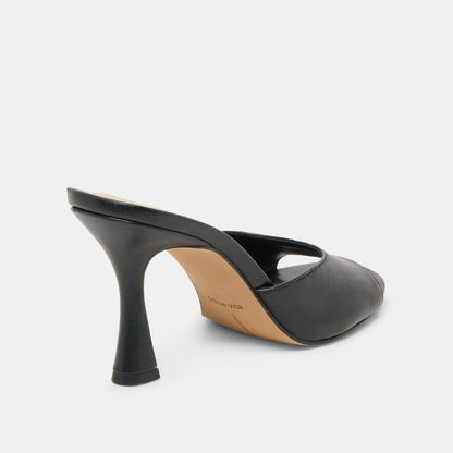 ROSHA Black Leather Open-Toe Mule Heels | Dolce Vita