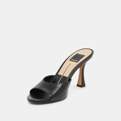 ROSHA Black Leather Open-Toe Mule Heels | Dolce Vita