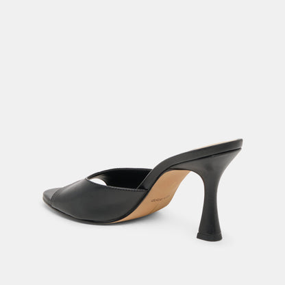 ROSHA Black Leather Open-Toe Mule Heels | Dolce Vita