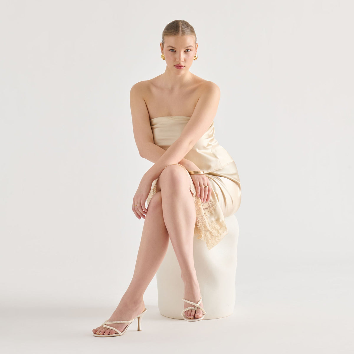 Liano Pearl Off White Satin Heels | Dolce Vita