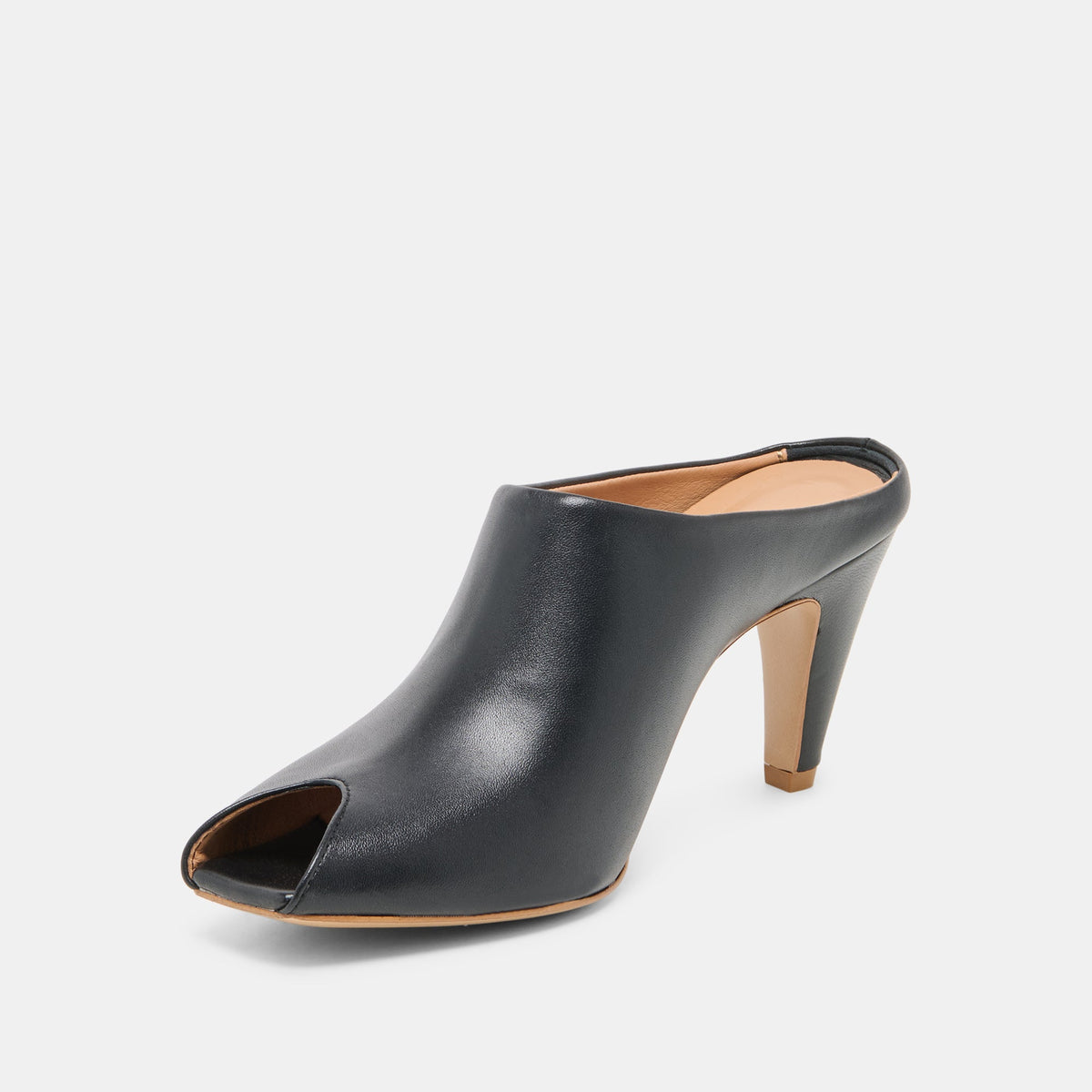 MERY Black Leather Peep-Toe Heels | Dolce Vita