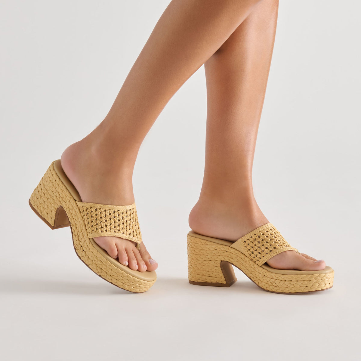RIPPLE Lt Natural Raffia Platform Thong Block Heel | Dolce Vita
