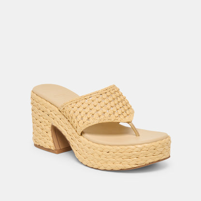 RIPPLE Lt Natural Raffia Platform Thong Block Heel | Dolce Vita