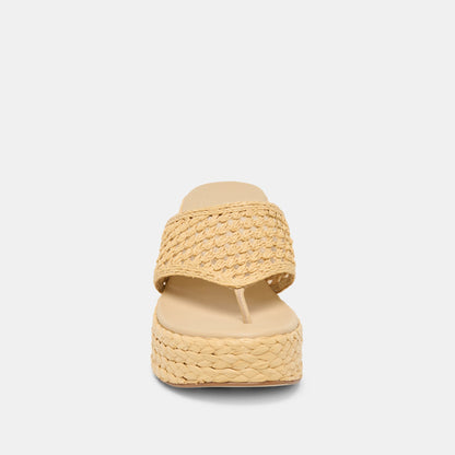 RIPPLE Lt Natural Raffia Platform Thong Block Heel | Dolce Vita