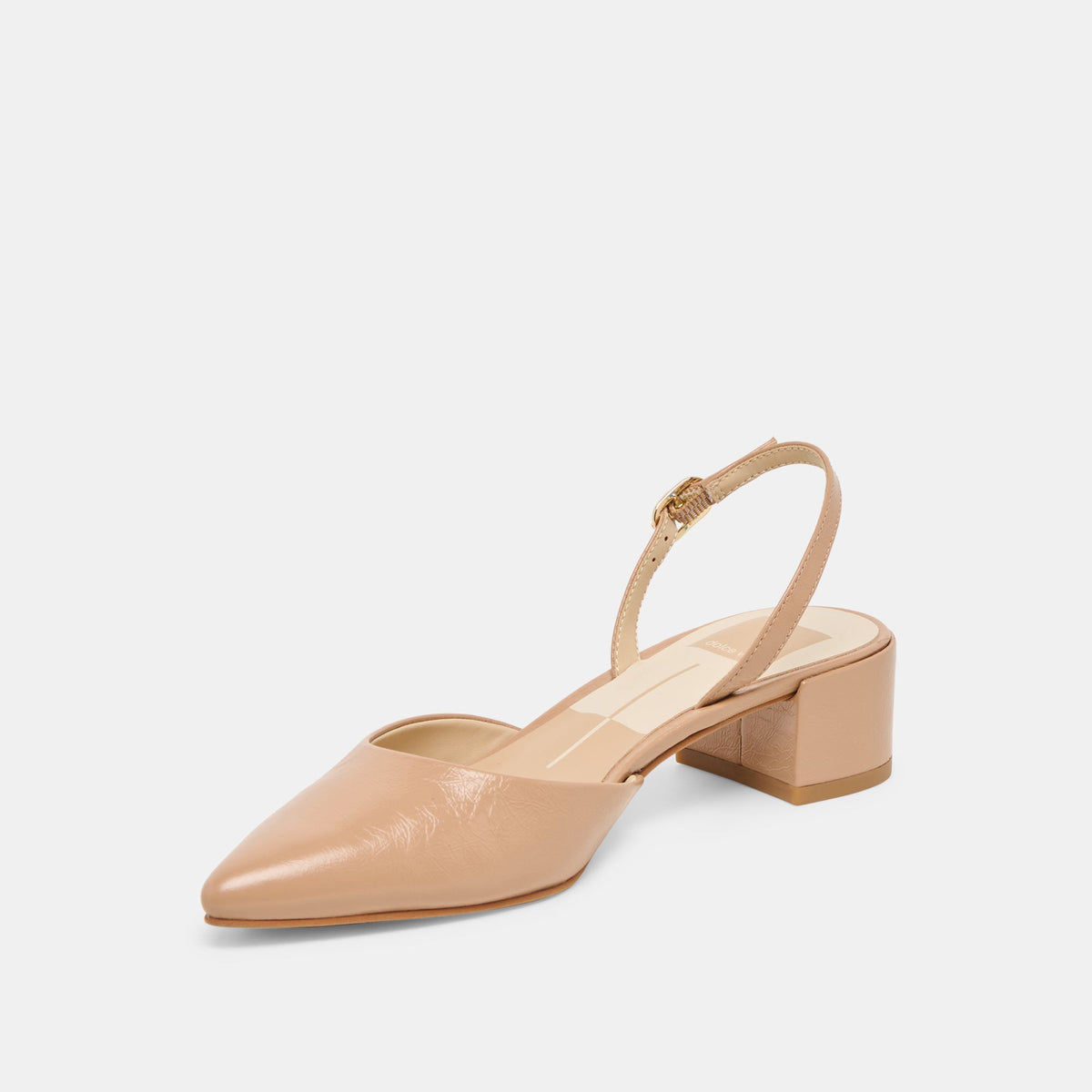Carel Wide Lt Tan Crinkle Patent Leather Heels | Dolce Vita