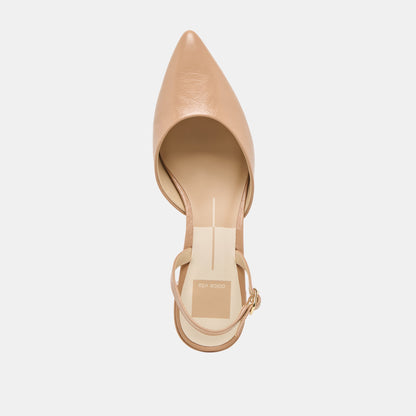 Carel Wide Lt Tan Crinkle Patent Leather Heels | Dolce Vita