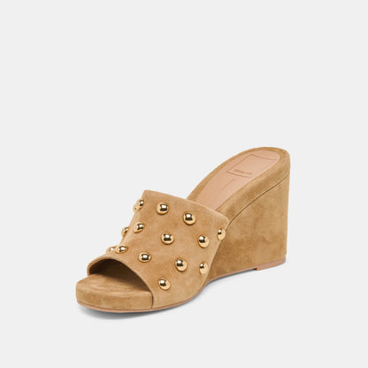 Holta Stud Lt Brown Suede Wedges | Dolce Vita
