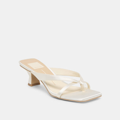 Brevel Wide True White Satin Heels | Dolce Vita