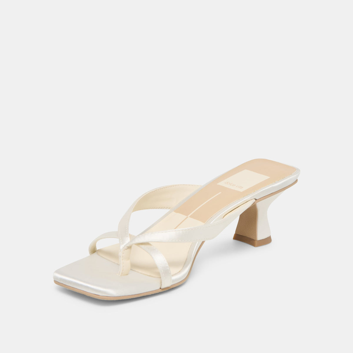 Brevel Wide True White Satin Heels | Dolce Vita