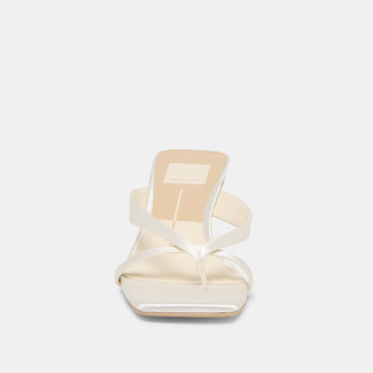Brevel Wide True White Satin Heels | Dolce Vita