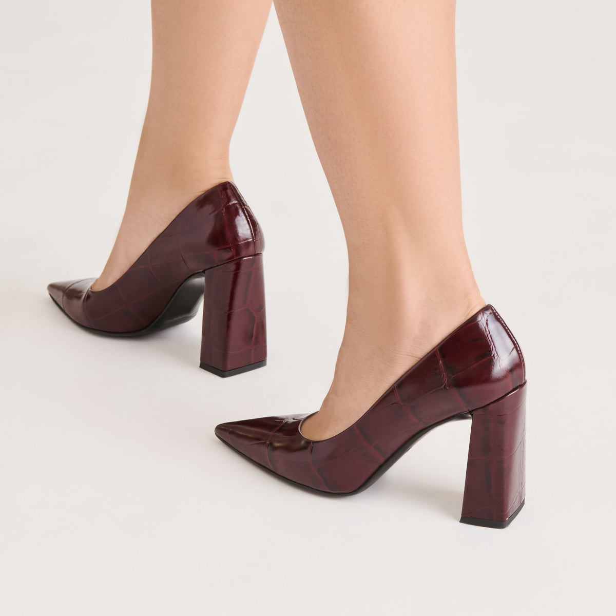 Misty Burgundy Croco Embossed Leather Heels | Dolce Vita