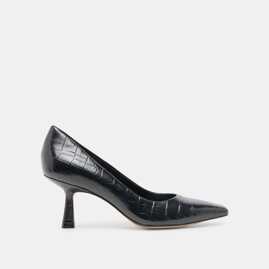 Briona Noir Croco Embossed Leather Heels | Dolce Vita