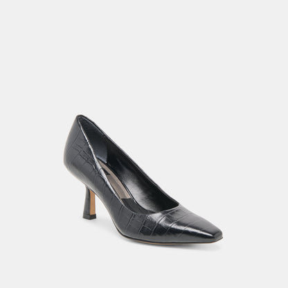 Briona Noir Croco Embossed Leather Heels | Dolce Vita