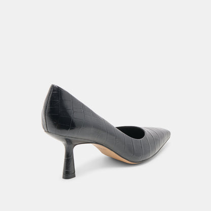 Briona Noir Croco Embossed Leather Heels | Dolce Vita