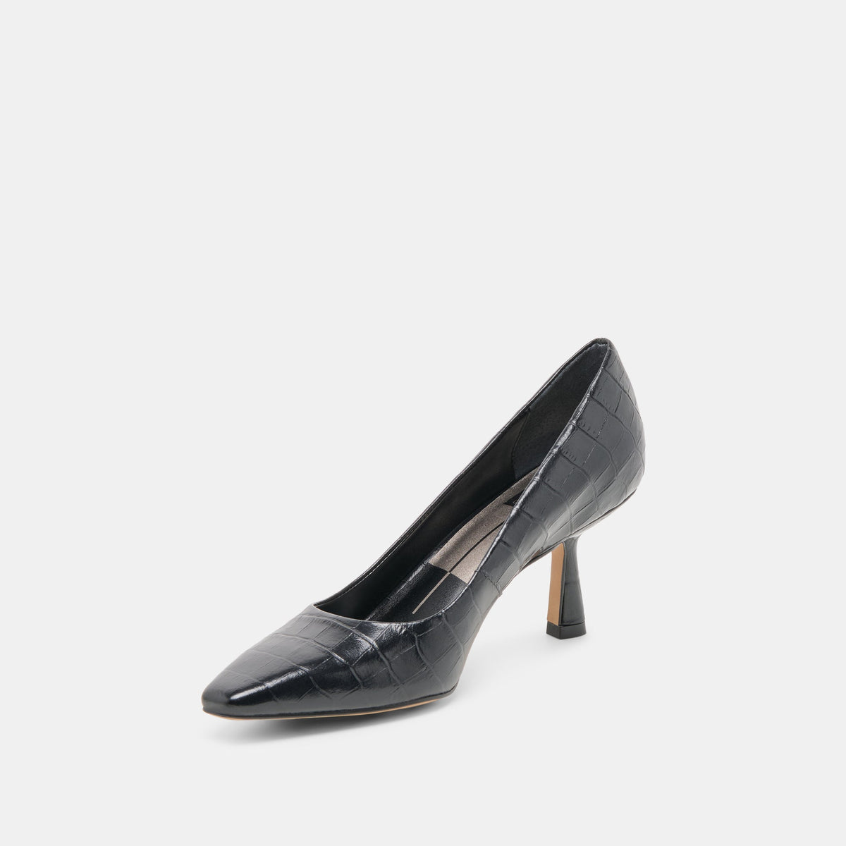 Briona Noir Croco Embossed Leather Heels | Dolce Vita