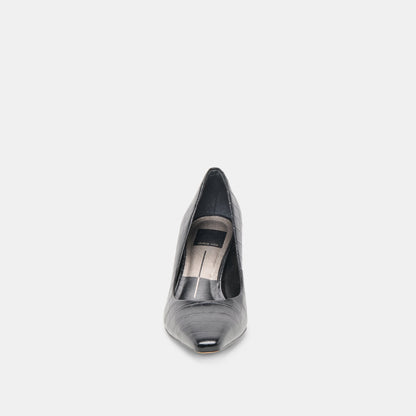 Briona Noir Croco Embossed Leather Heels | Dolce Vita