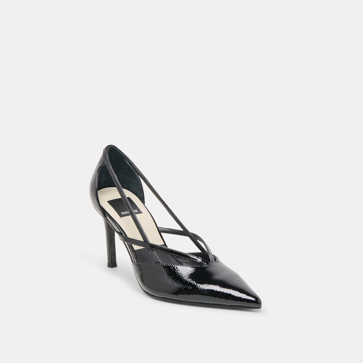 Kaine Midnight Crinkle Patent Leather Heels | Dolce Vita