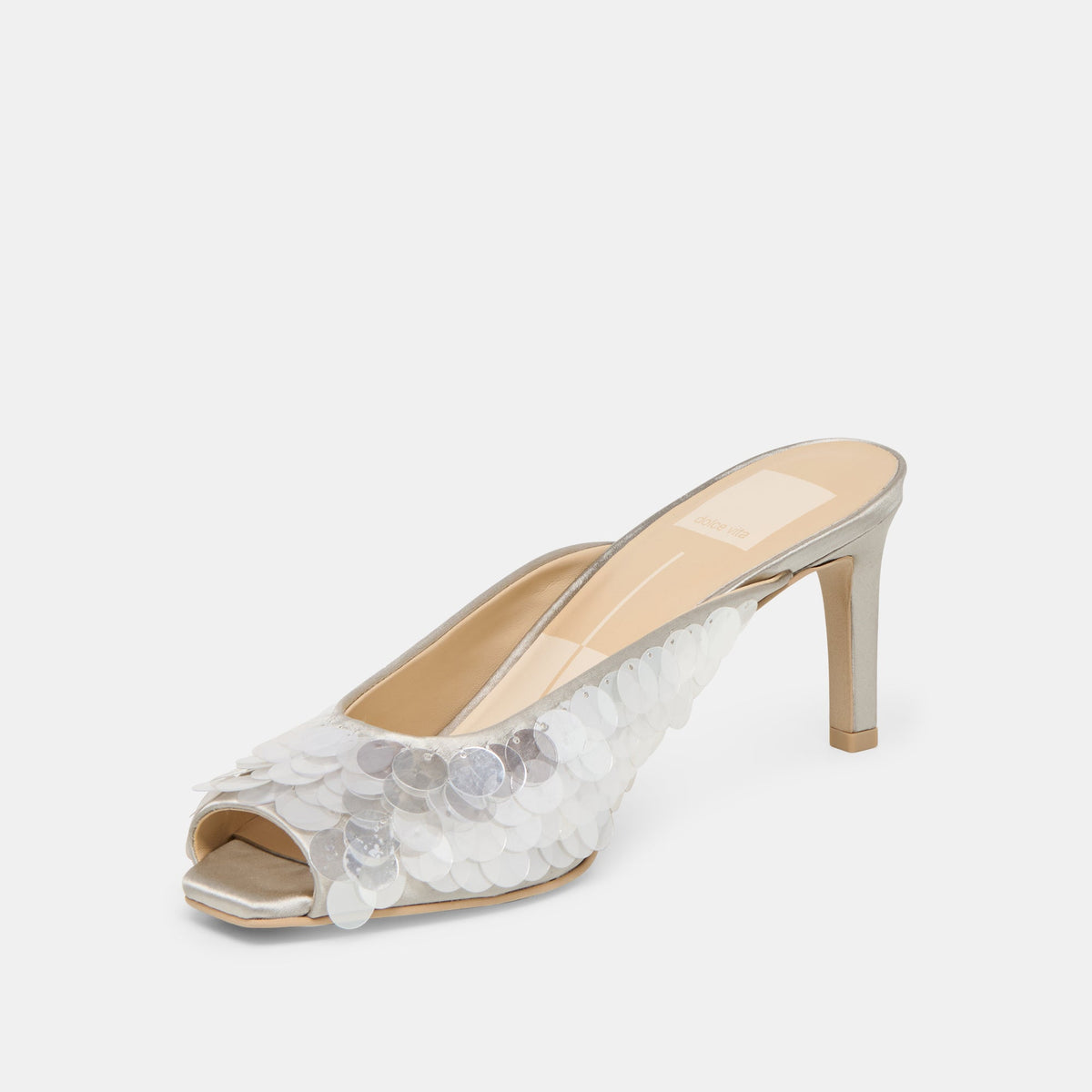 Samary Confetti Silver Satin Heels | Dolce Vita