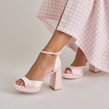 Reyes X Byrdie Golf Pink Plaid Gingham Heels | Dolce Vita