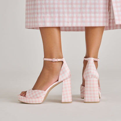 Reyes X Byrdie Golf Pink Plaid Gingham Heels | Dolce Vita