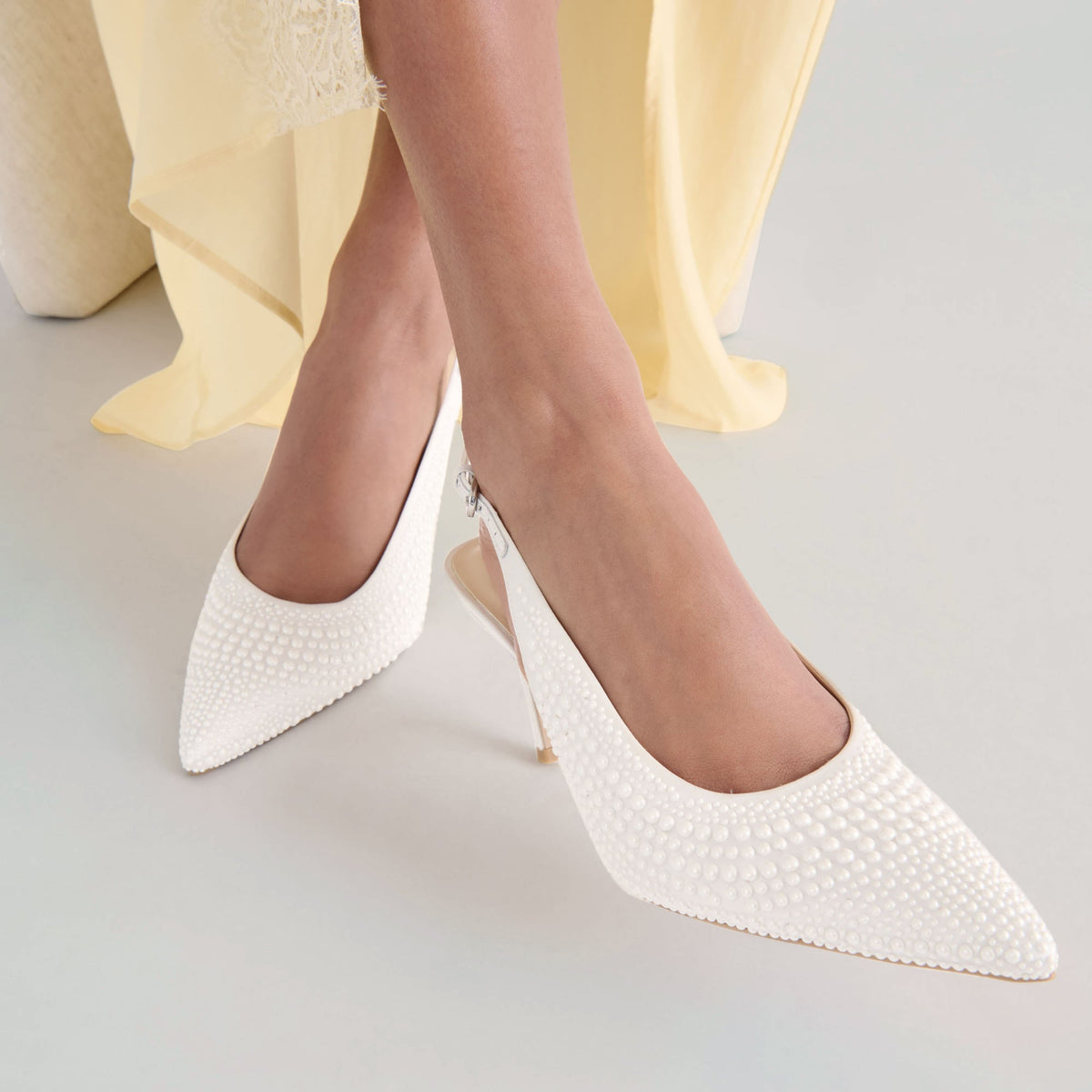 Elasi Pearl Off White Satin Heels | Dolce Vita
