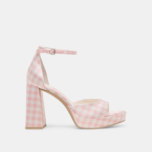 Pandro X Byrdie Golf Pink Plaid Gingham Wide Heels | Dolce Vita
