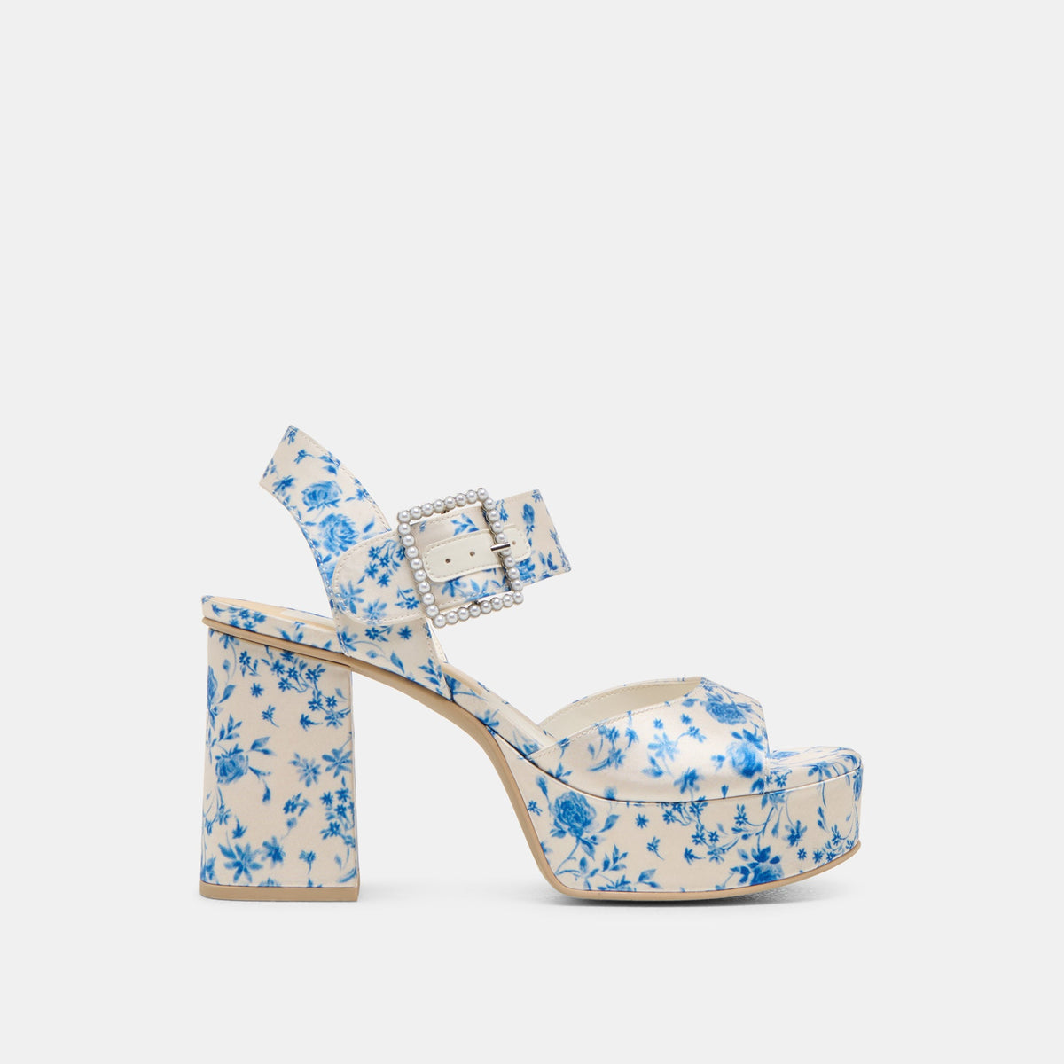 Bobby Pearl Blue Floral Satin Heels | Dolce Vita