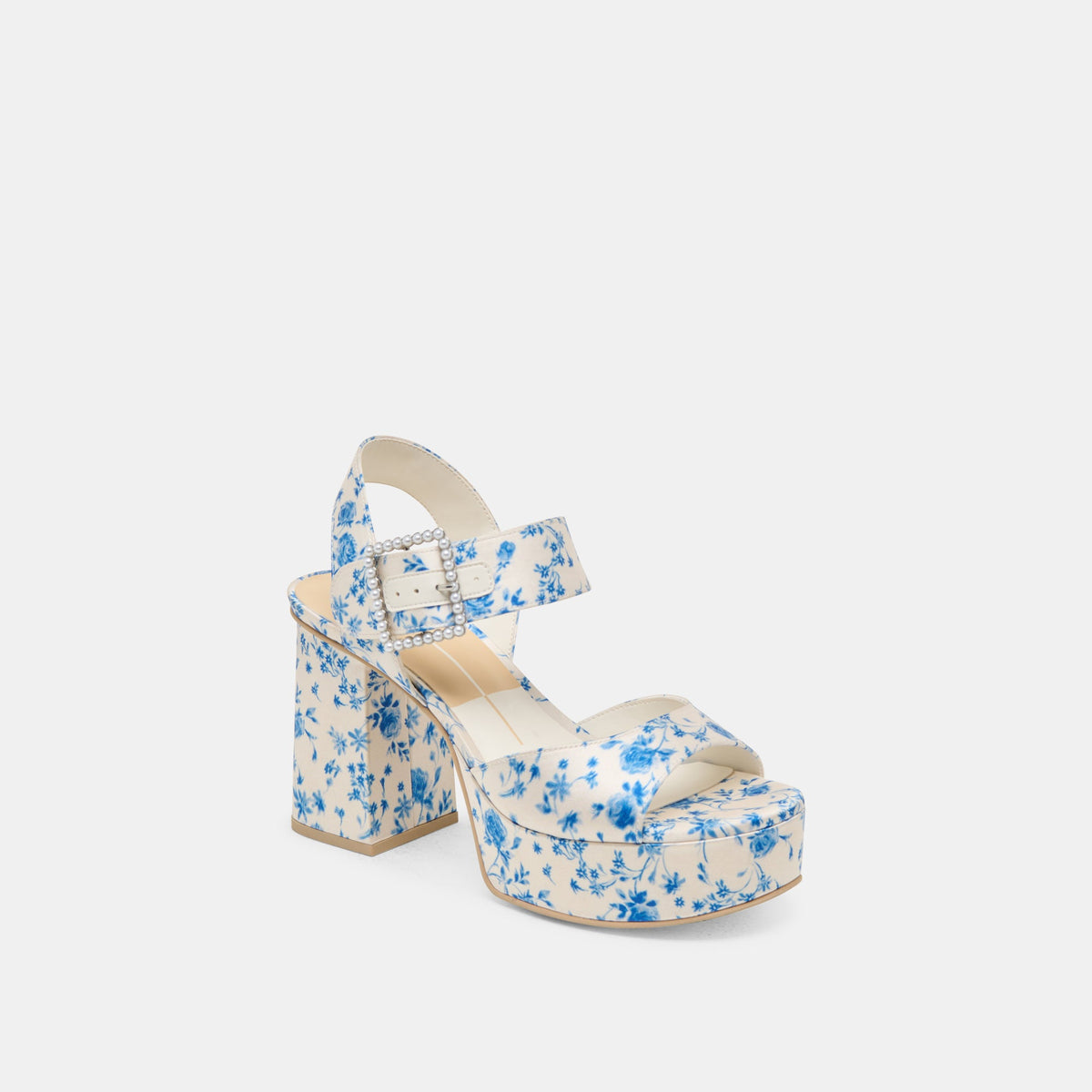 Bobby Pearl Blue Floral Satin Heels | Dolce Vita