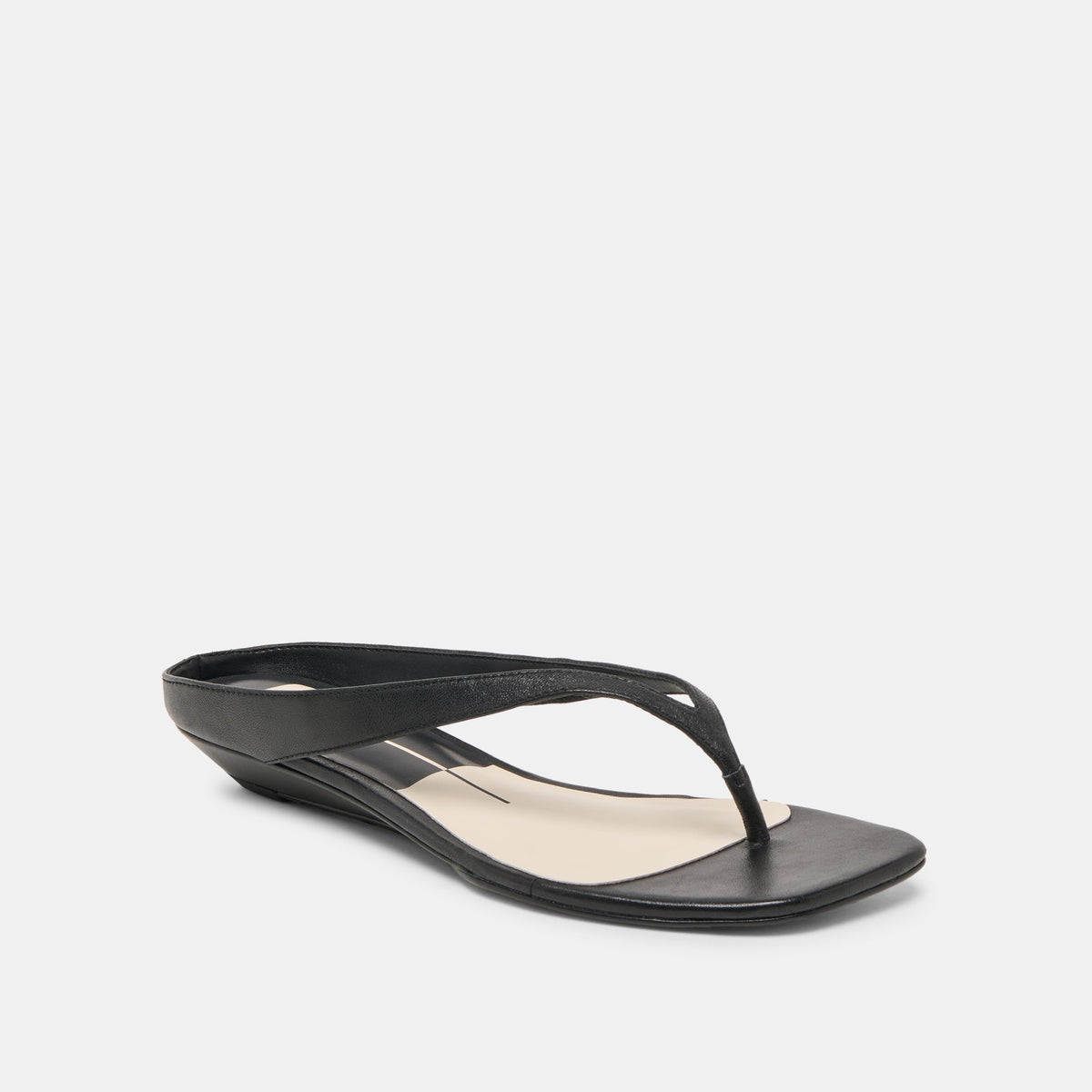 GIZEL Black Leather Thong Square-Toe Sandals | Dolce Vita