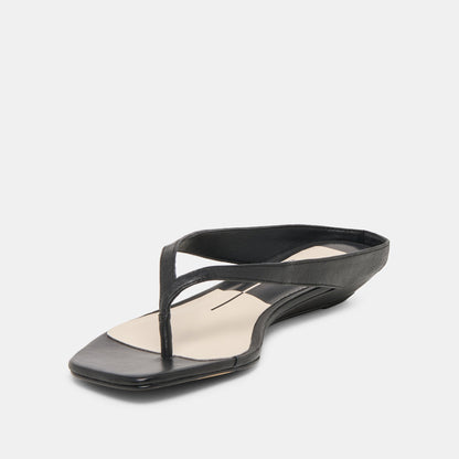 GIZEL Black Leather Thong Square-Toe Sandals | Dolce Vita
