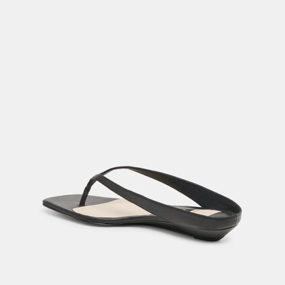 GIZEL Black Leather Thong Square-Toe Sandals | Dolce Vita