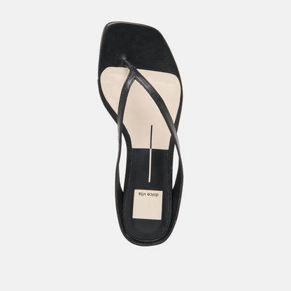 GIZEL Black Leather Thong Square-Toe Sandals | Dolce Vita
