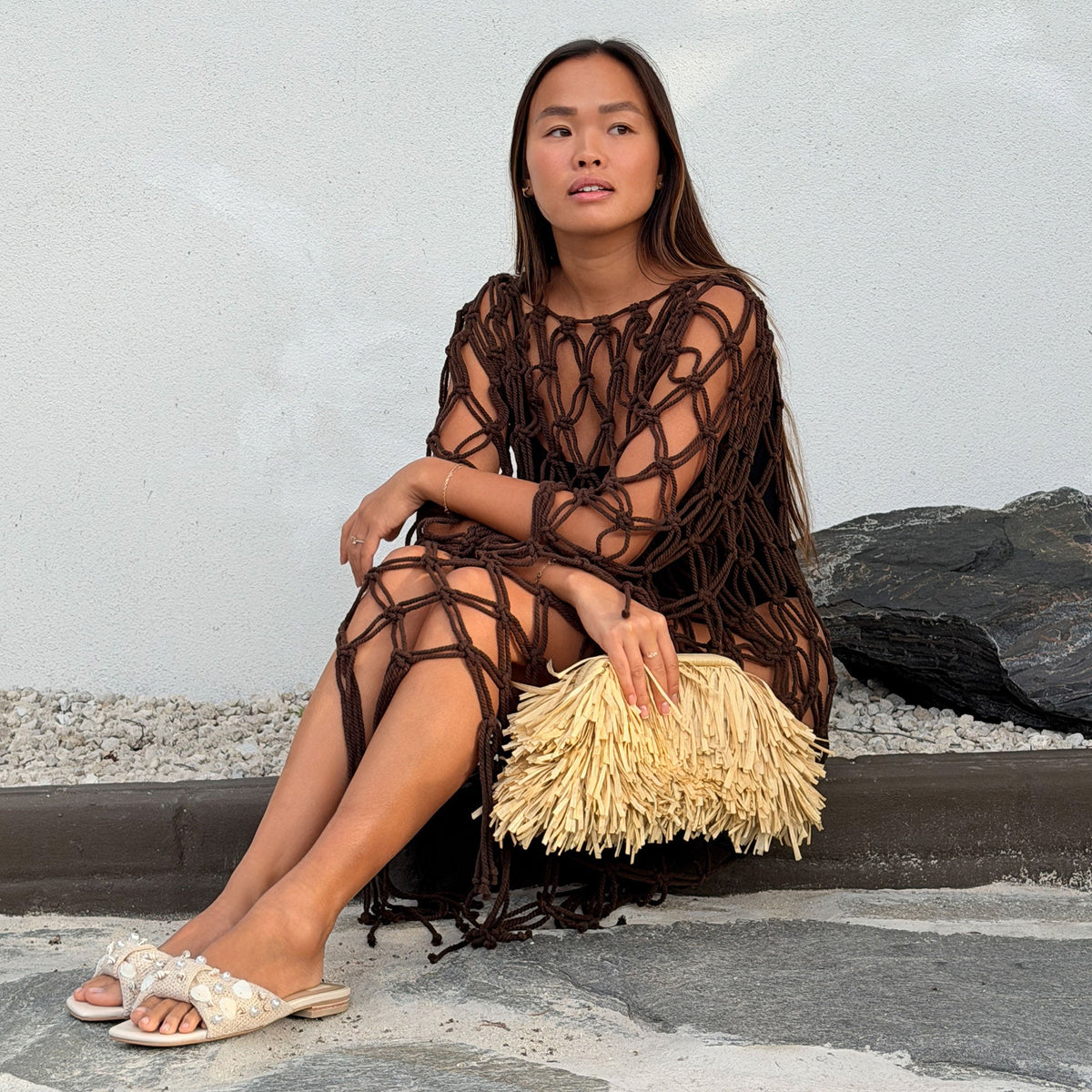 Lizza Oatmeal Beaded Raffia Sandals | Dolce Vita