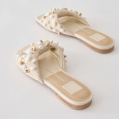 Lizza Oatmeal Beaded Raffia Sandals | Dolce Vita