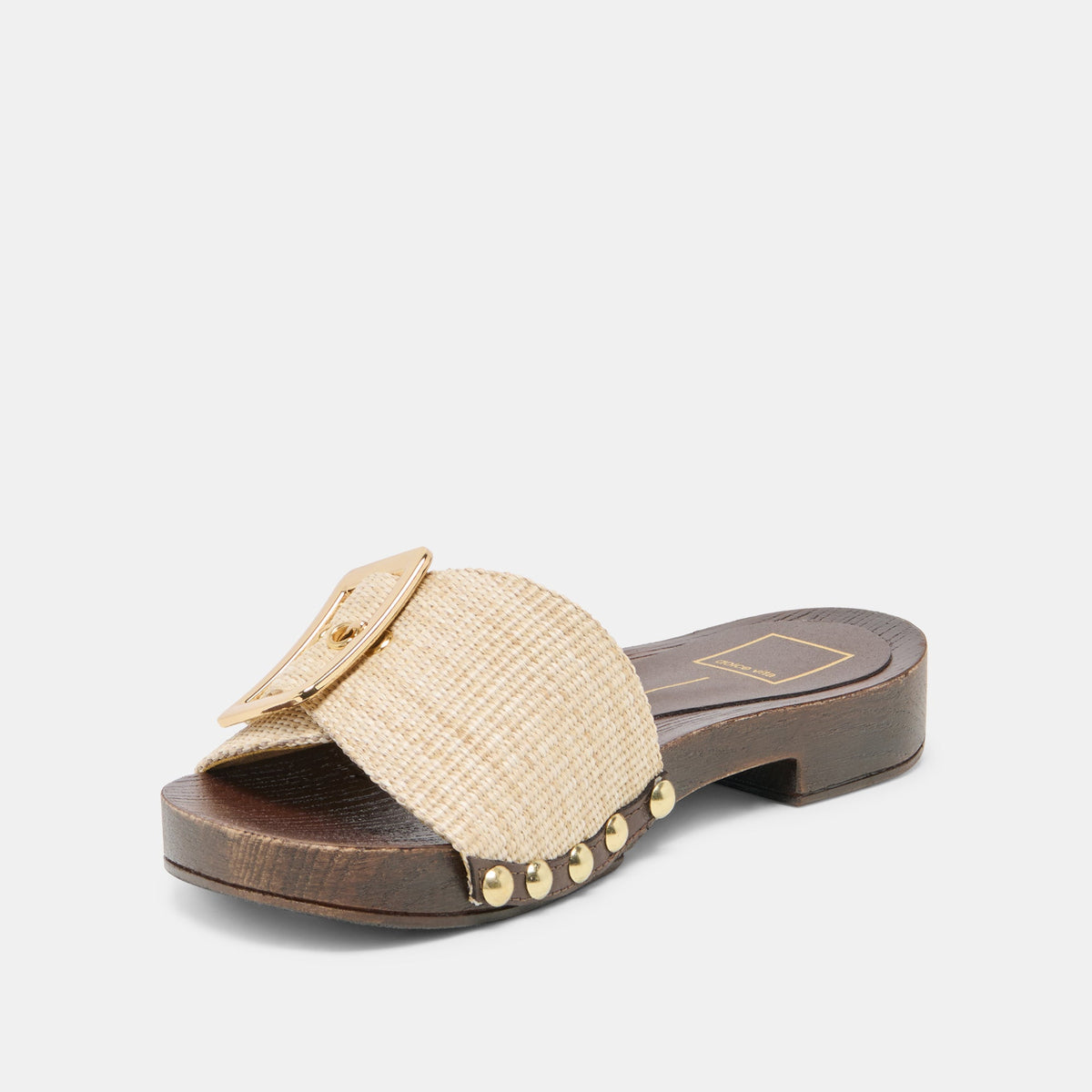 SHERY Natural Raffia Open-Toe Buckle Wood Sole Sandals | Dolce Vita